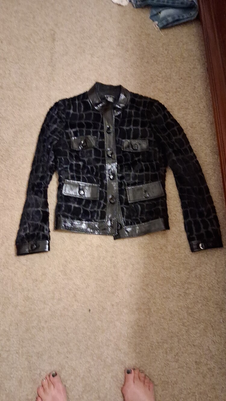 Patent Leather/faux Fur Crocodile Textured Jacket